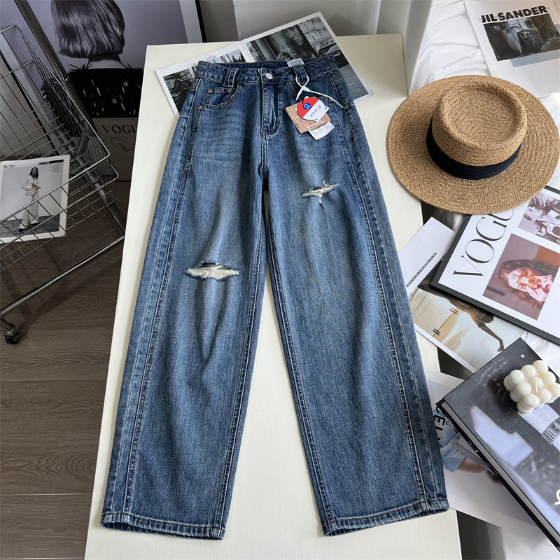 树皮皱肌理感！夏季薄款 窄版弯刀裤女 梨形破洞阔腿牛仔裤,女装/女士精品,牛仔裤,淘宝优惠券,粉丝福利购,淘宝优惠卷