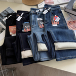 一条过冬!双版本 奥利绒直筒牛仔裤女加厚四面弹高腰保暖长裤冬季