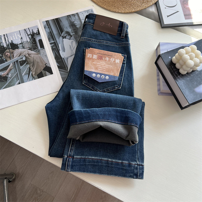 巨显瘦四面弹直筒牛仔裤女