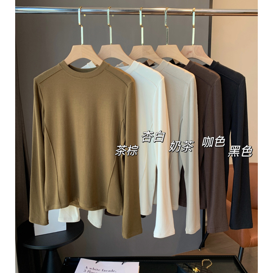 舒适柔软~圆领直角肩长袖T恤女