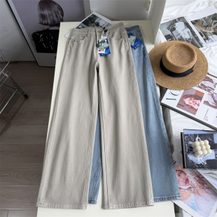 高腰显瘦显腿长阔腿牛仔裤 四面弹窄版 春 奶咖直筒裤 直筒瘦瘦
