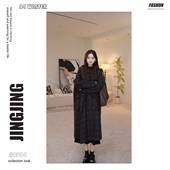 双面呢格子外套小个子连帽韩版 复古大衣28D142