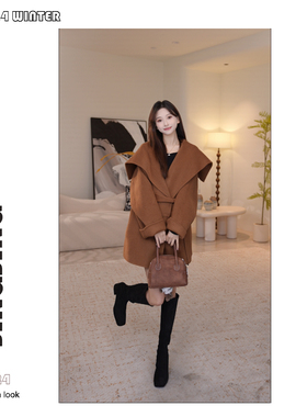 韩系时尚气质外套赫本风海军领短款双面毛呢大衣28D226