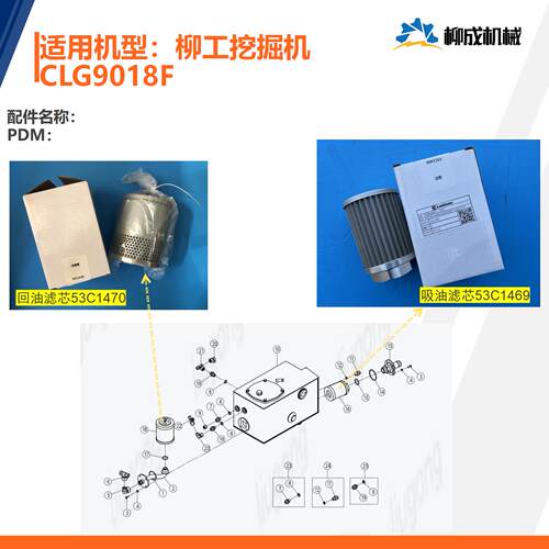 柳工挖掘机CLG9018F液压系统/吸油滤芯53C1469/回油滤芯53C1470