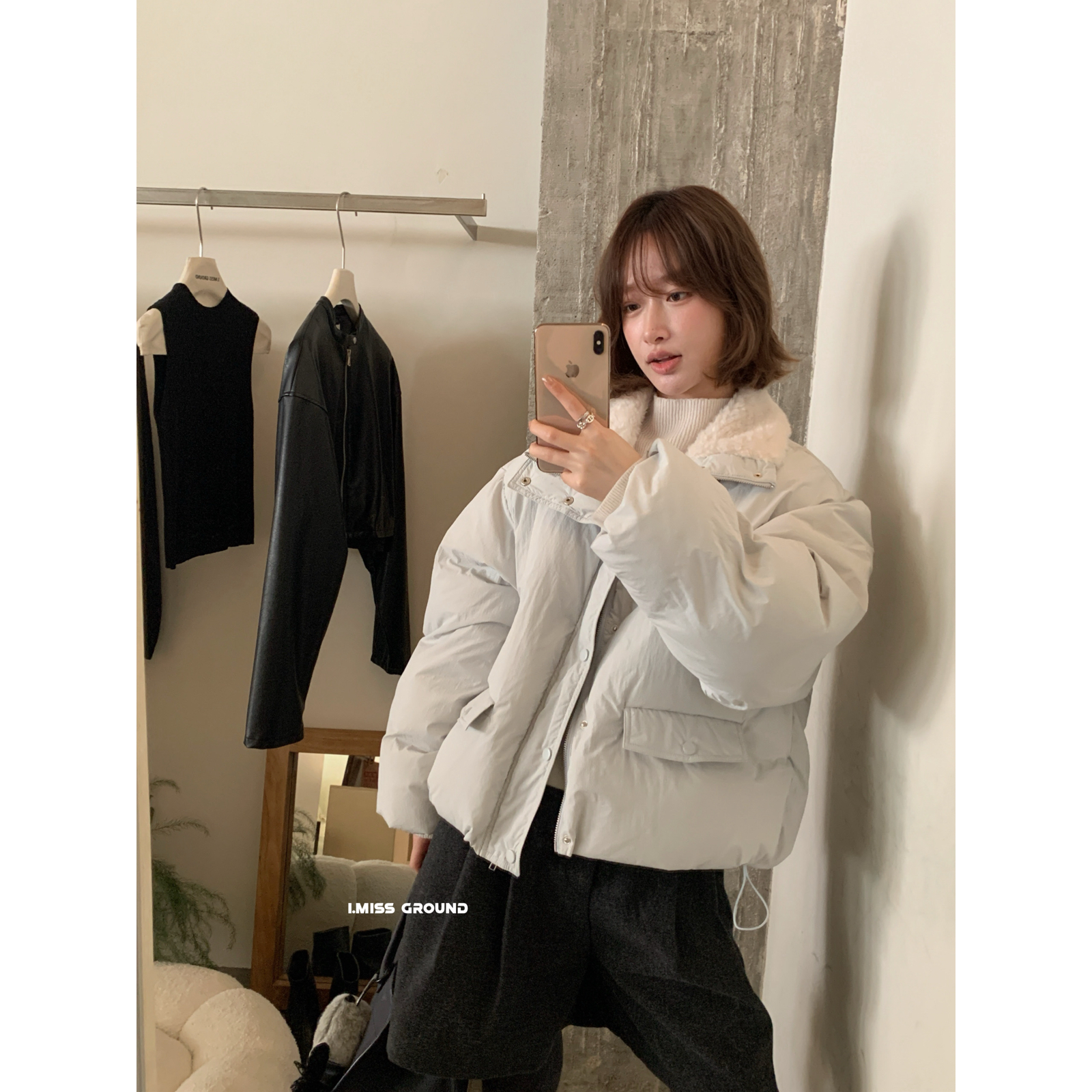 IMISS-冬上新韩标奶呼呼～加厚毛毛立领羽绒服(含50白鸭绒)H10700