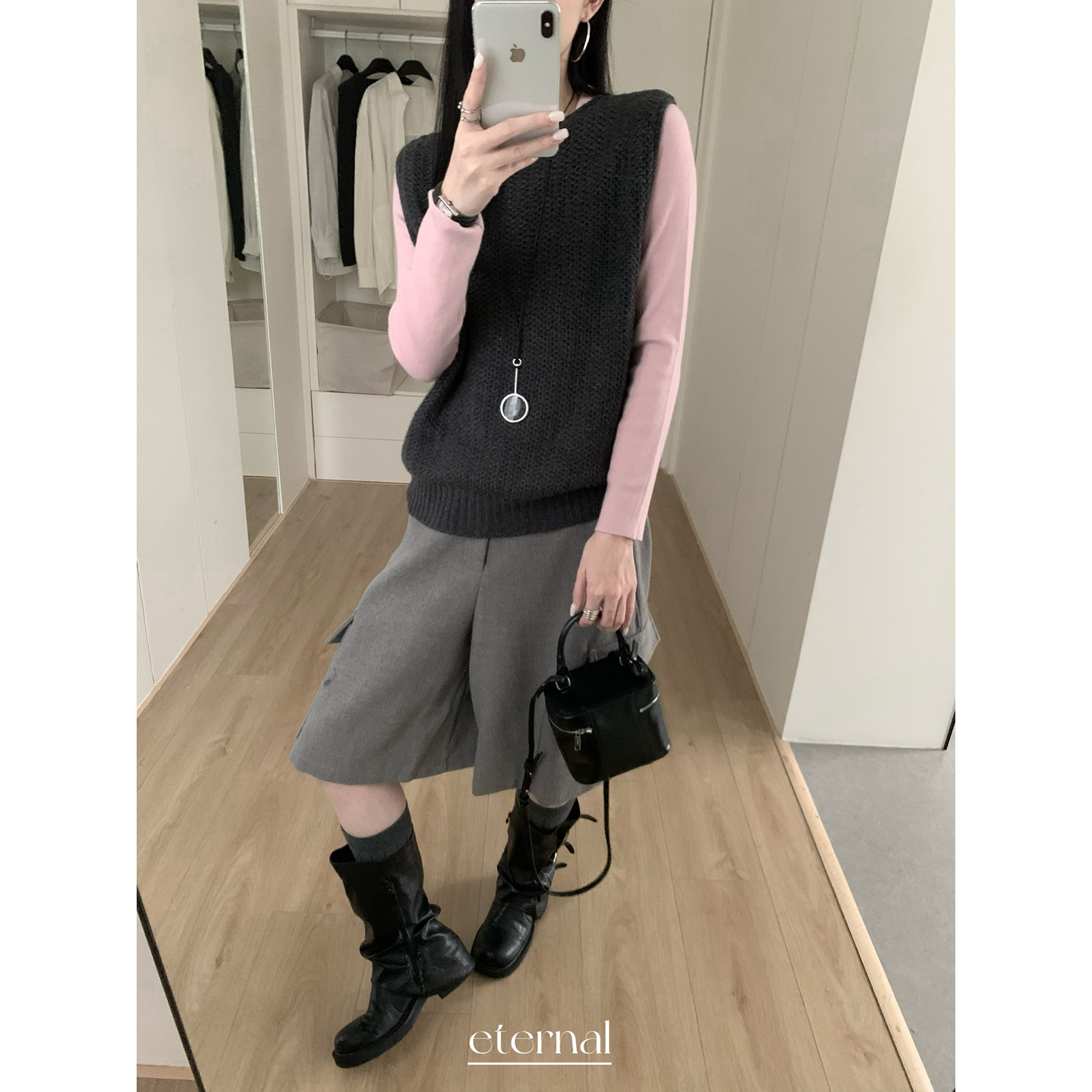eternal西子不挑人马甲质感弹力大针织衫套装（含5羊羔毛）M1353