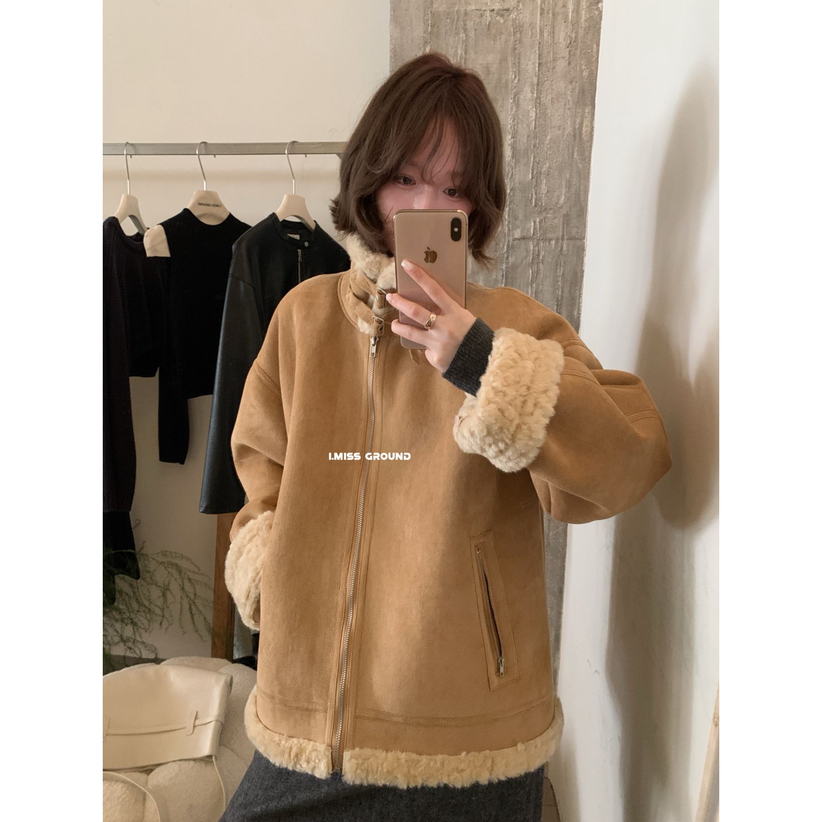 IMISS-冬上新高品质加厚仿羊羔毛短外套H70763