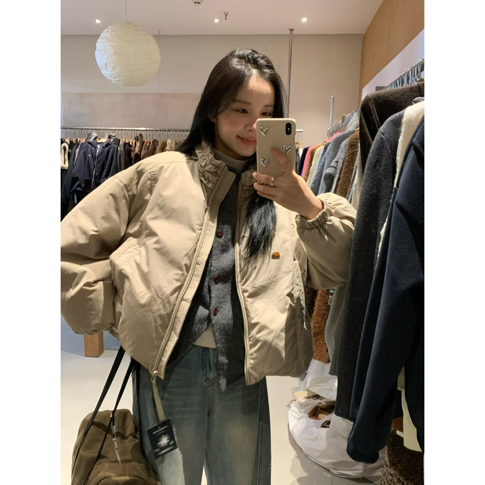 KITTIN-可溯源90白鸭绒韩系花边立领拉链保暖羽绒服外套D2600