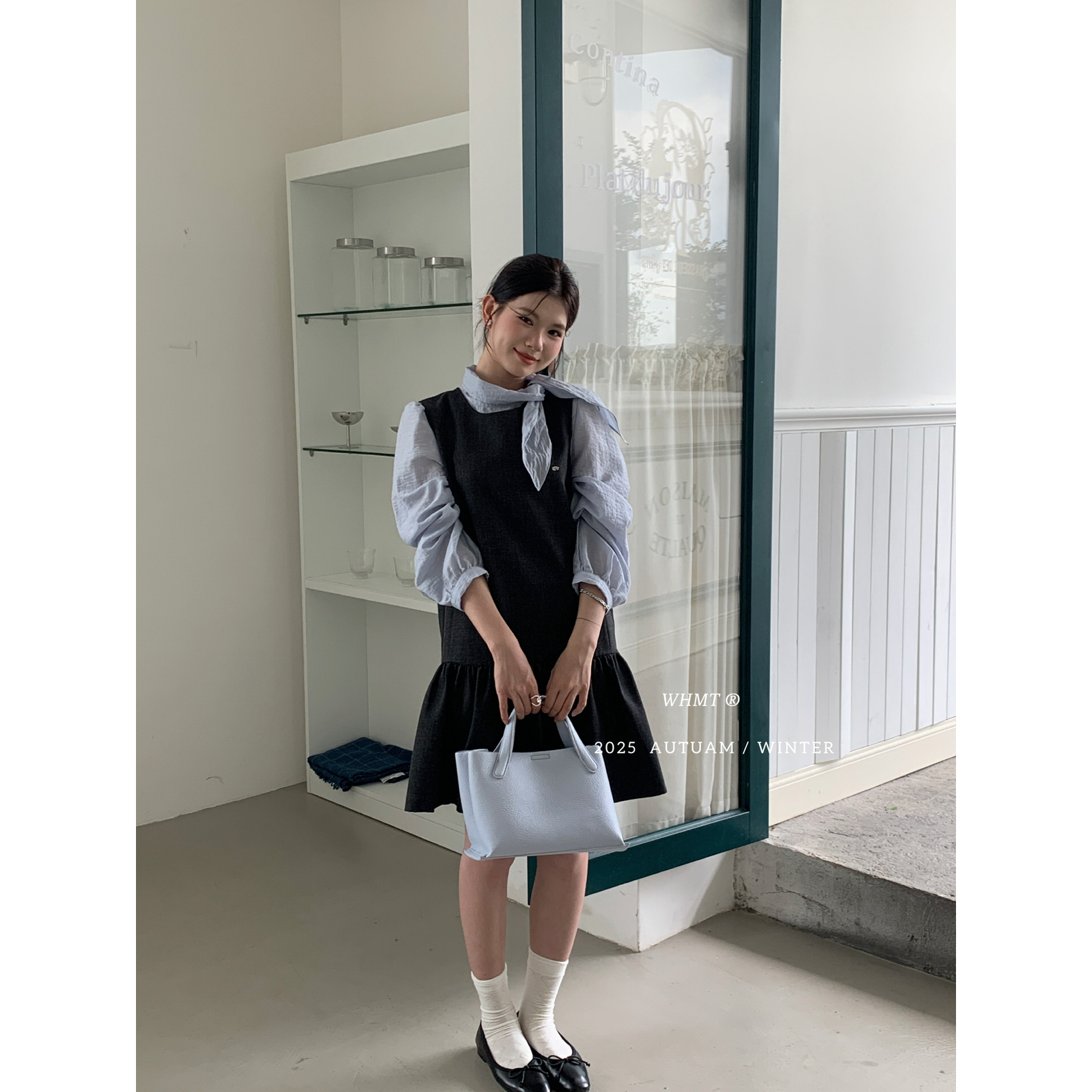 RS.WHMT-上新法式浪漫气质立领飘带蝴蝶结系带百搭长袖小衫Q1056