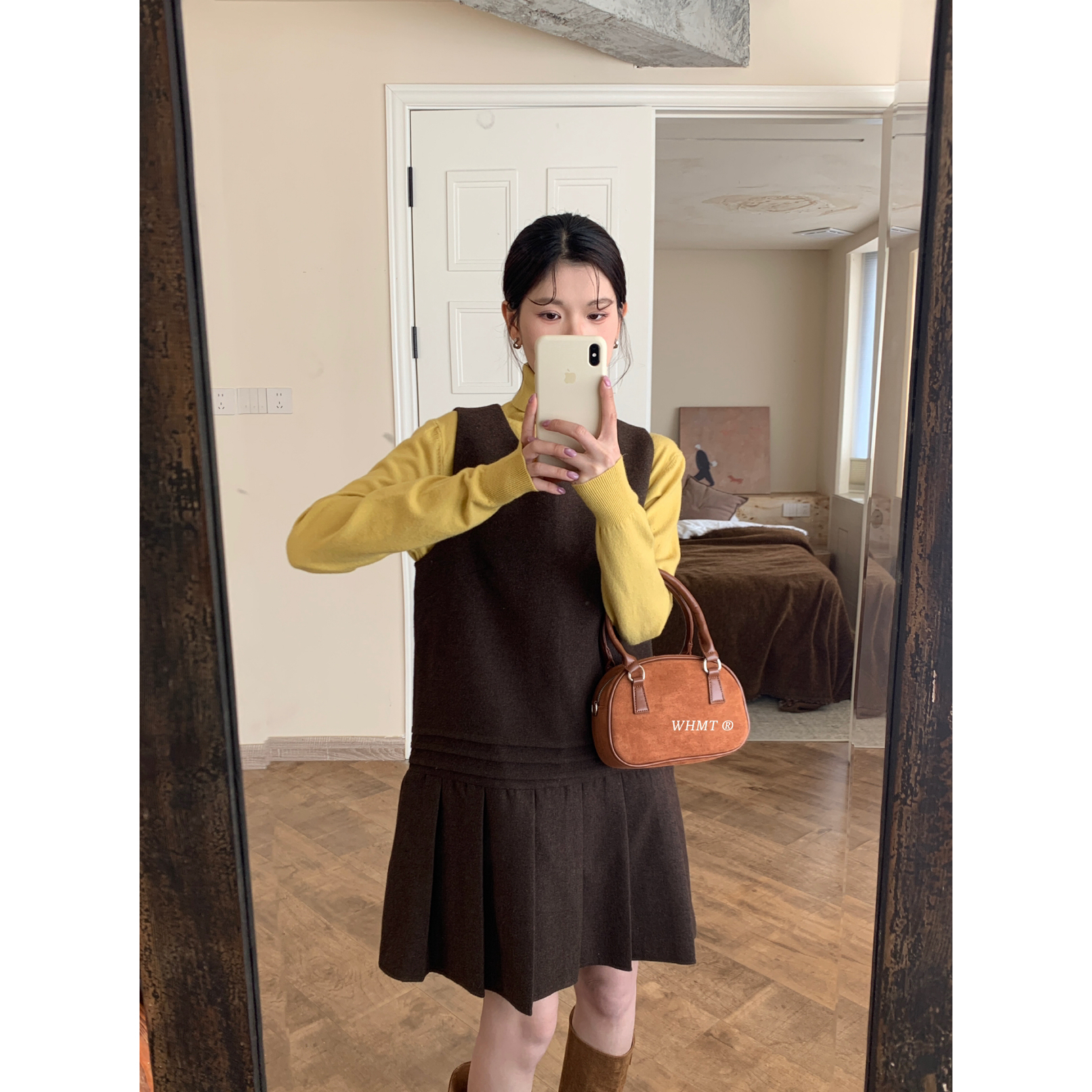 RS.WHMT韩系气质圆领羊毛呢百褶无袖背心连衣裙（含50羊毛）Q1390