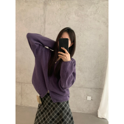 LOVELY秋上新韩系简约基础百搭双拉链连帽保暖毛衣M3728