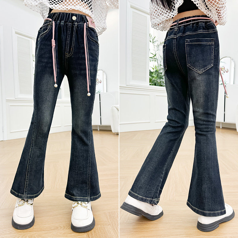 女童喇叭裤蓝灰2025春秋新款中大童儿童裤子松紧腰牛仔裤复古蓝,童装/婴儿装/亲子装,儿童牛仔裤,淘宝优惠券,粉丝福利购,淘宝优惠卷