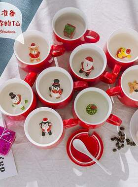 3D hand drawn cup cartoon red mug Christmas ceramic coffee