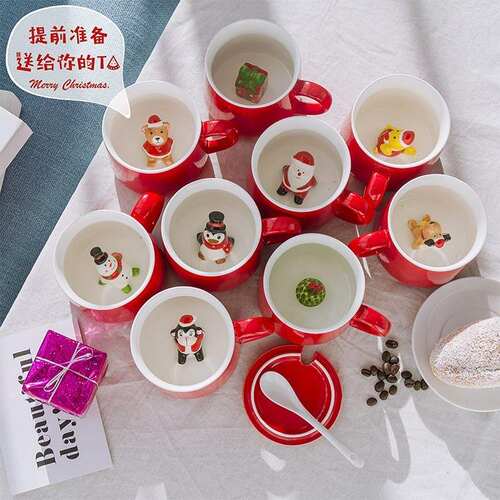 3D hand drawn cup cartoon red mug Christmas ceramic coffee