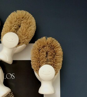 日本天然椰棕洗锅刷不伤涂层洗碗刷可爱笑脸可立式清洁洗锅刷