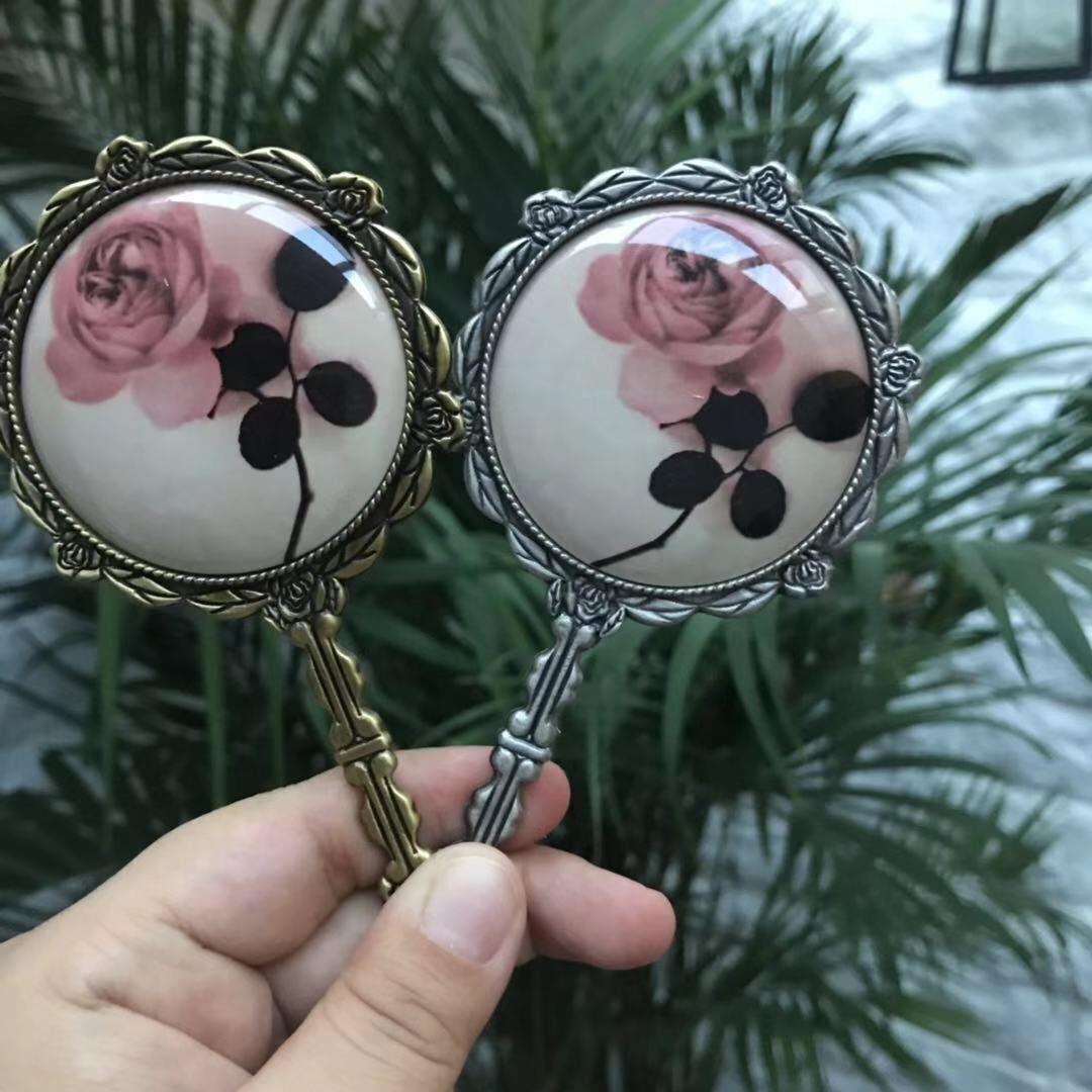 韩国迷你小镜子随身便携精致超小化妆镜单面玫瑰花公主手持复古镜