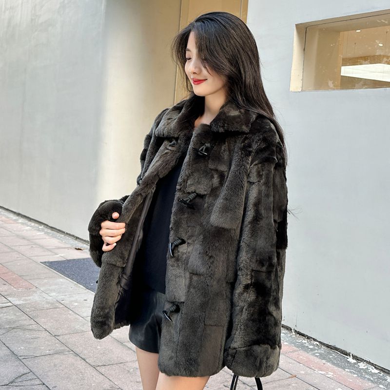 冬新款加厚皮毛一体獭兔长袖外套