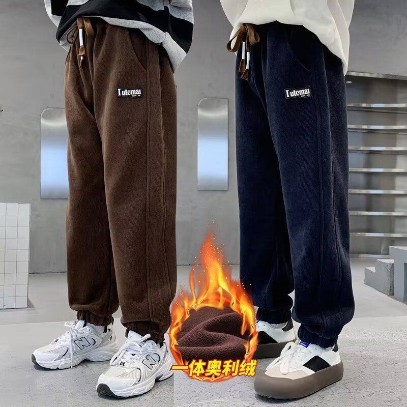 男童秋冬加绒裤中大童加厚运动裤儿童一体绒裤子保暖校服卫裤