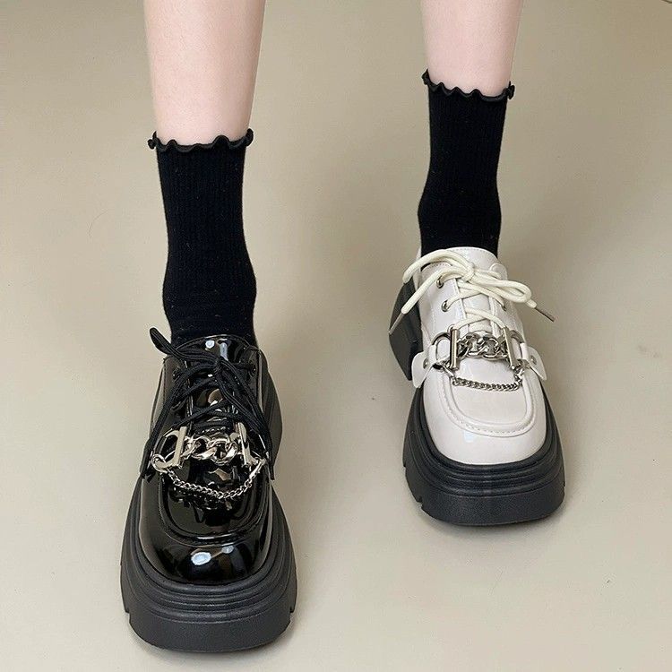 韩版复古白色乐福鞋女春季新款英伦风时尚厚底jk小皮鞋