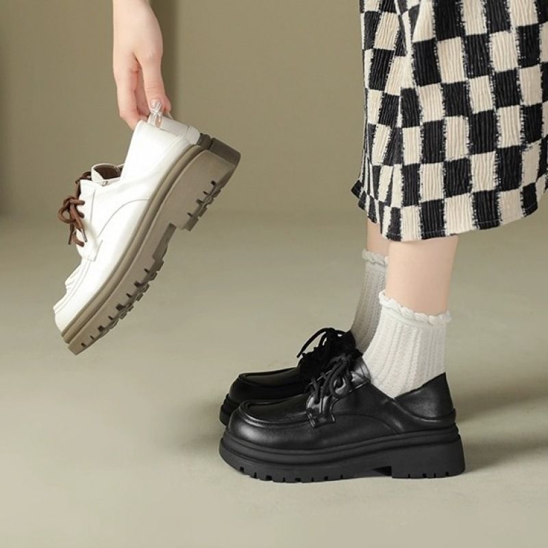 厚底小皮鞋女新款圆头乐福鞋学院风jk单鞋子
