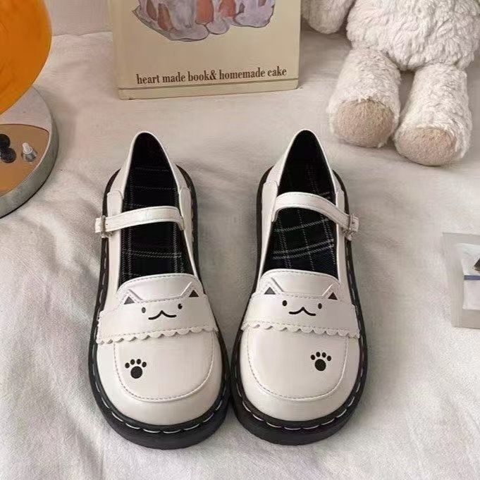新款猫咪一字扣日系jk学生制服鞋玛丽珍小皮鞋女可爱平底单鞋