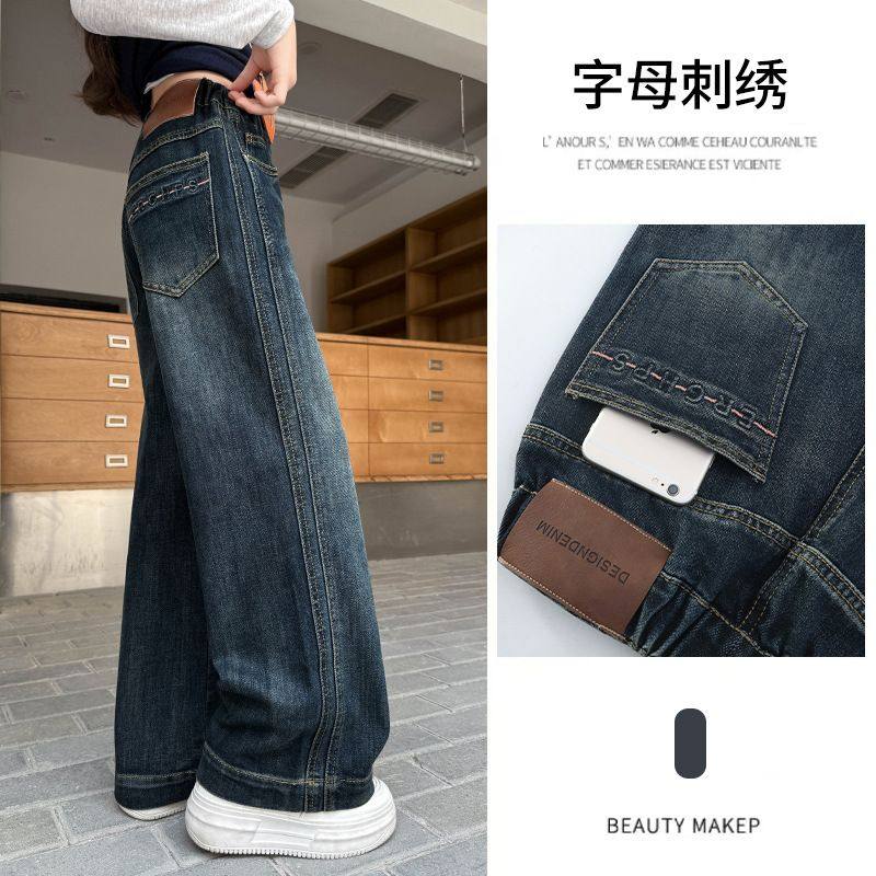 女童加绒牛仔裤秋冬2025新款儿童裤子大童女孩直筒阔腿裤加厚长裤