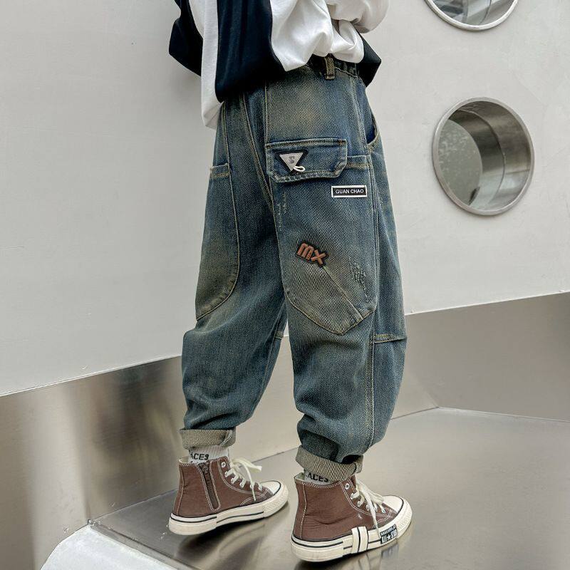 男童秋装复古牛仔裤工装2026新款儿童休闲裤子炸街大童秋冬童裤潮