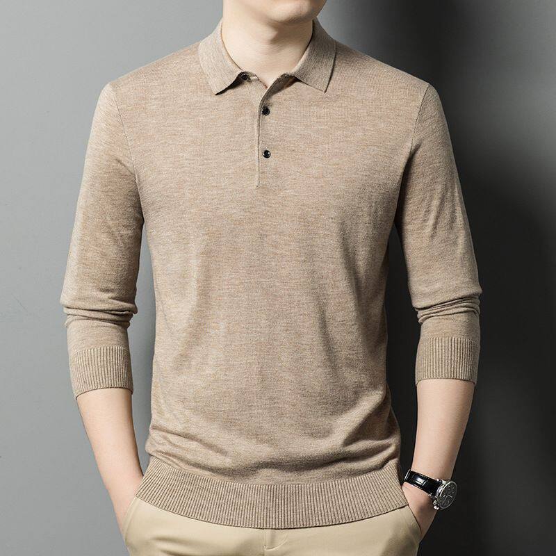 羊毛毛衣针织衫加厚男士翻领POLO衫长袖针织打底衫冬季羊毛衫衬衫