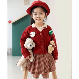 女童风毛衣开衫2026秋季款洋气针织衫短袖外套儿童毛线衣上衣