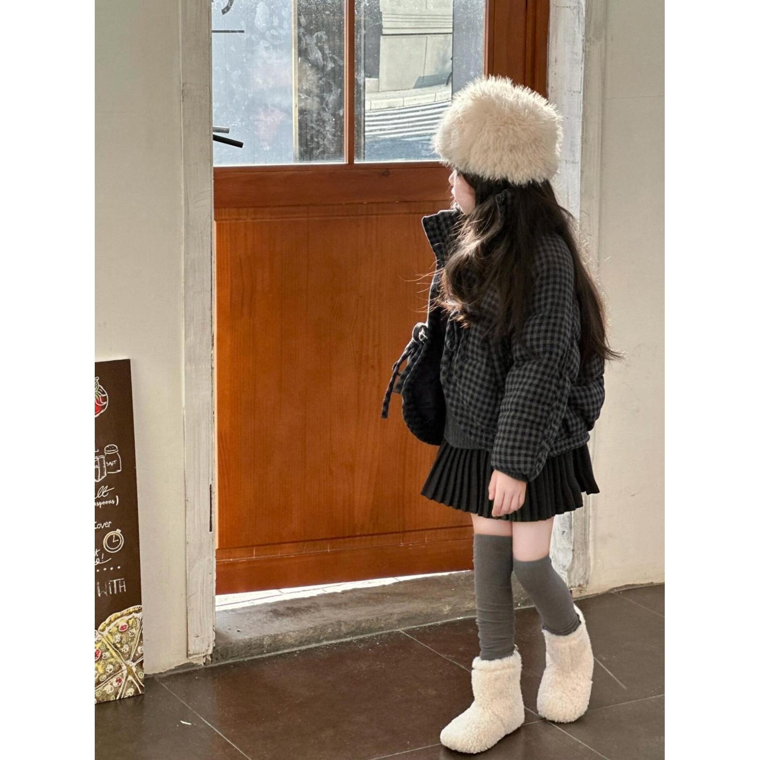 2025冬季新款儿童棉服韩版时尚百搭格子羽绒棉衣中大童外穿面包服