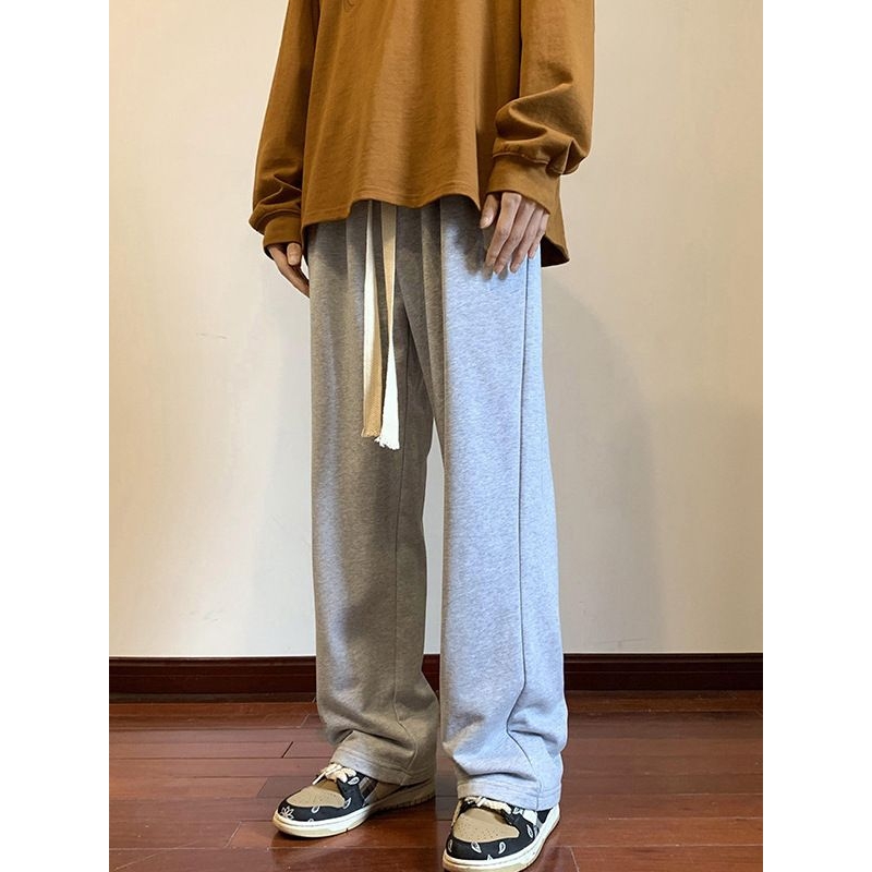 休闲纯色裤子男款直筒抽绳卫裤阔腿春秋季潮流韩式慵懒风垂感长裤