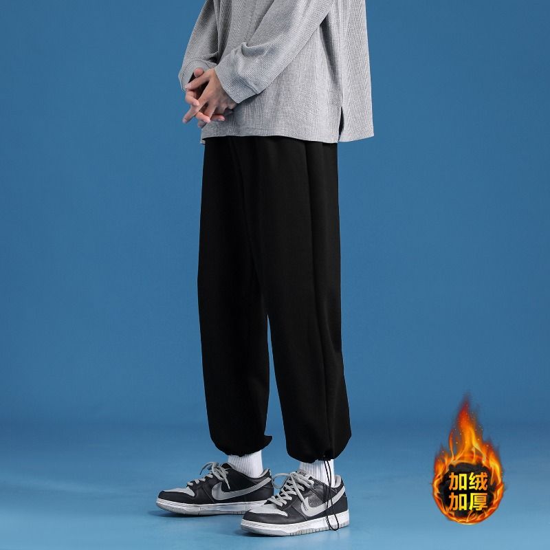 秋冬运动裤男裤子新款男士休闲裤九分加绒束脚裤长裤男款卫裤