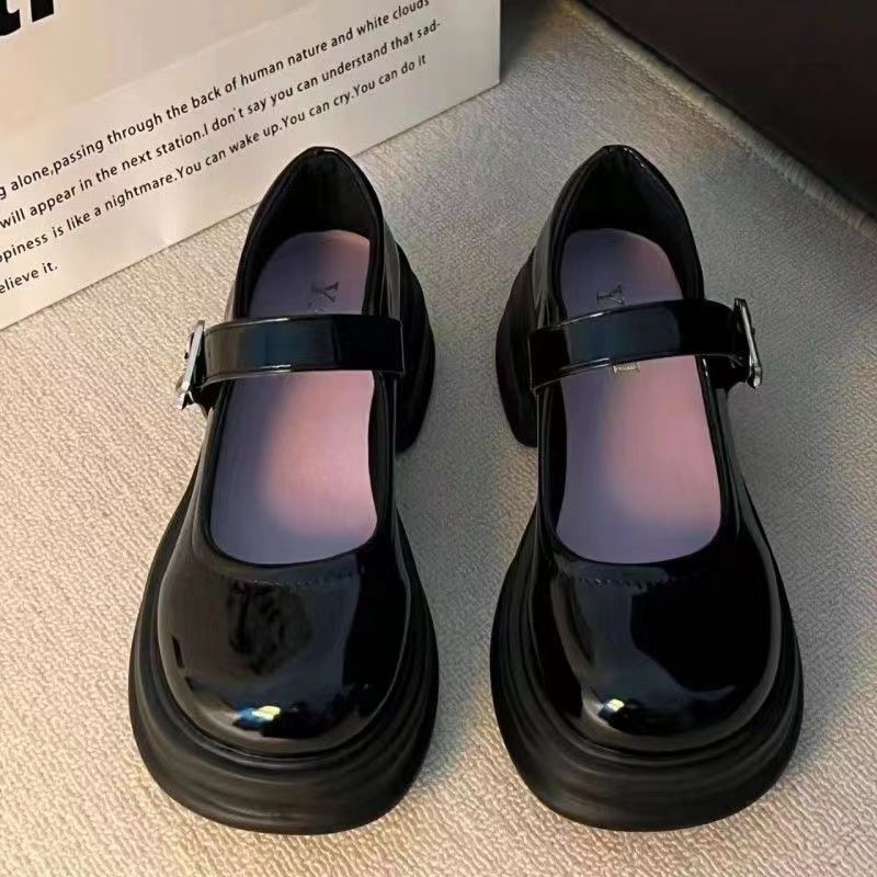 法式高跟复古小皮鞋女春夏新款蝴蝶一字扣带韩版玛丽珍鞋ins