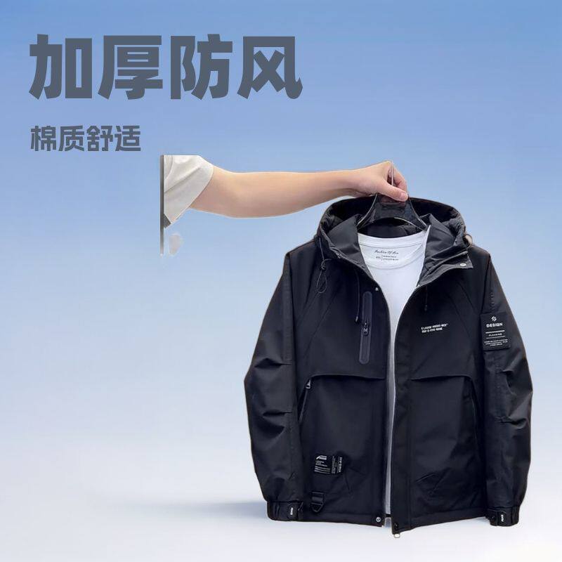 工装连帽迷彩棉外套男款2025冬季新款加棉加厚防风棉服冲锋衣