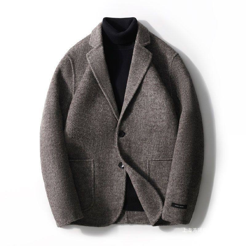 加厚毛呢大衣秋冬新款商务休闲西装领时尚男士时尚夹克外套潮