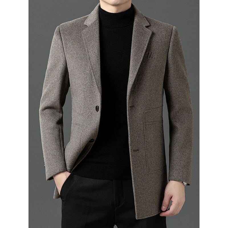 秋冬新款男士青年商务休闲毛呢大衣羽绒内胆可拆卸西装羊毛大衣男