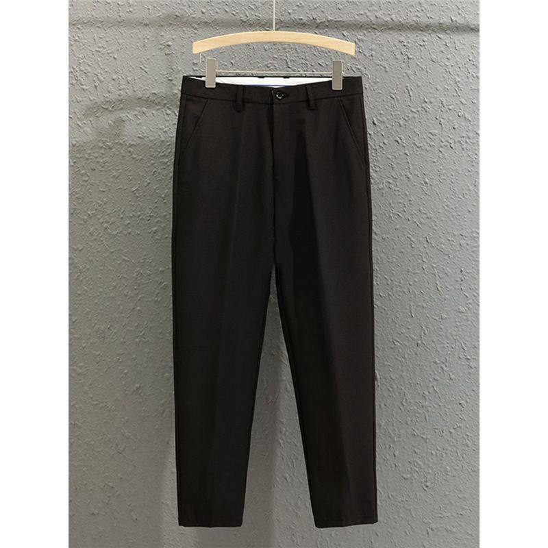 秋冬加绒垂坠感西装裤男士潮流修身直筒小脚九分裤子男休闲小西裤