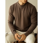 简约圆领打底衫 老钱风纯色丝光羊毛长袖 毛衣 男士 春秋季 修身 针织衫