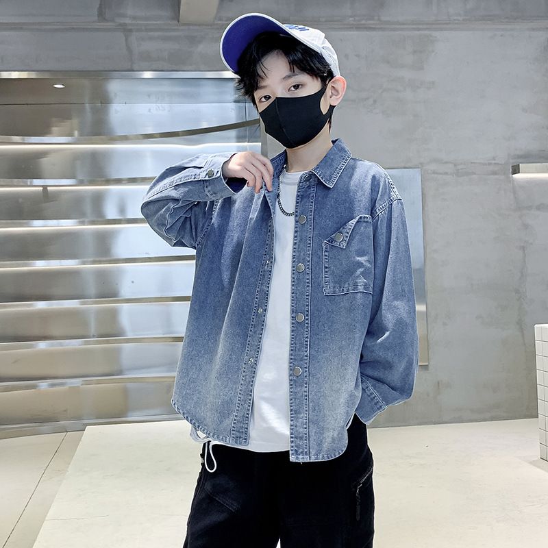 男童衬衫长袖新款春装儿童衬衣男童洋气上衣中大童韩版外套潮