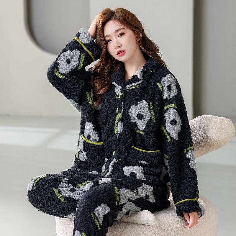 珊瑚绒睡衣女冬加厚法兰绒大码可爱加绒可外穿家居服套装加厚保暖