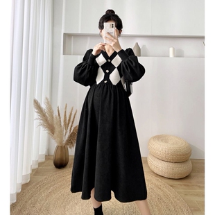 拼接毛衣裙子韩版 新款 大码 宽松中长款 网红孕妇装 连衣裙春秋装 秋季