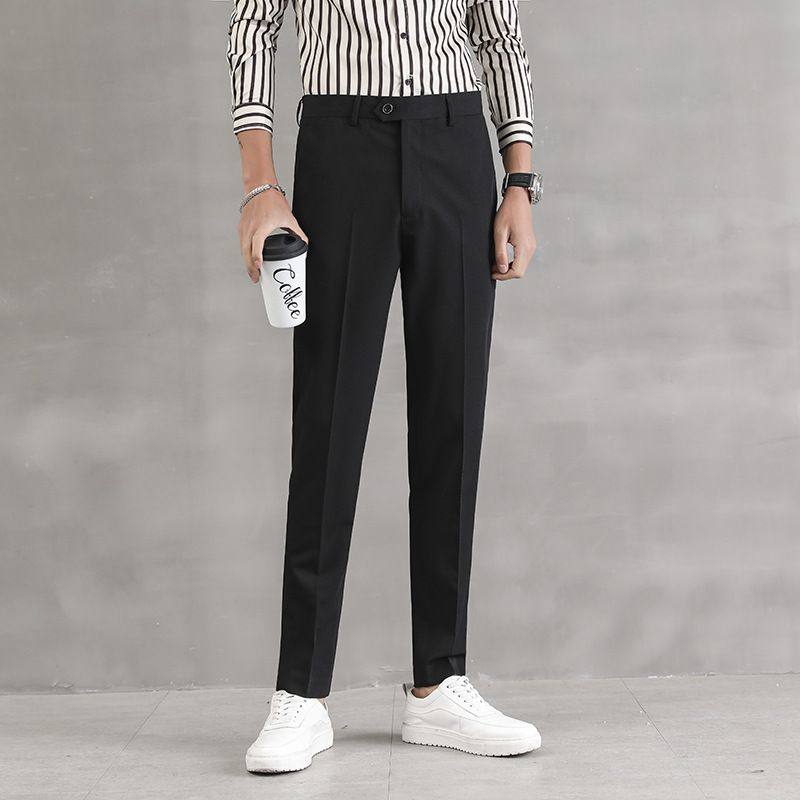 秋冬新款时尚男装韩版商务修身小脚免烫西裤男青年休闲厚款九分裤