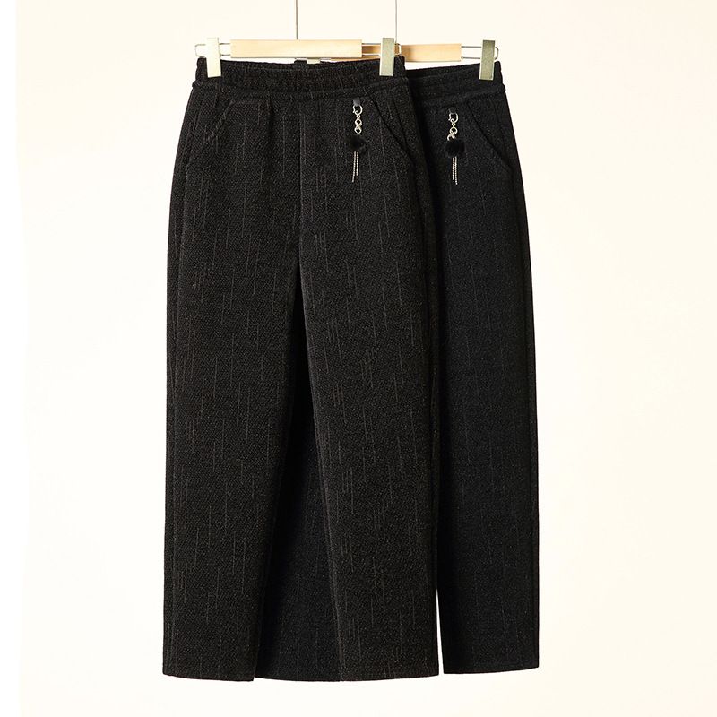 中老年加绒加厚宽松休闲直筒保暖裤子大码松紧腰妈妈装外穿女裤潮