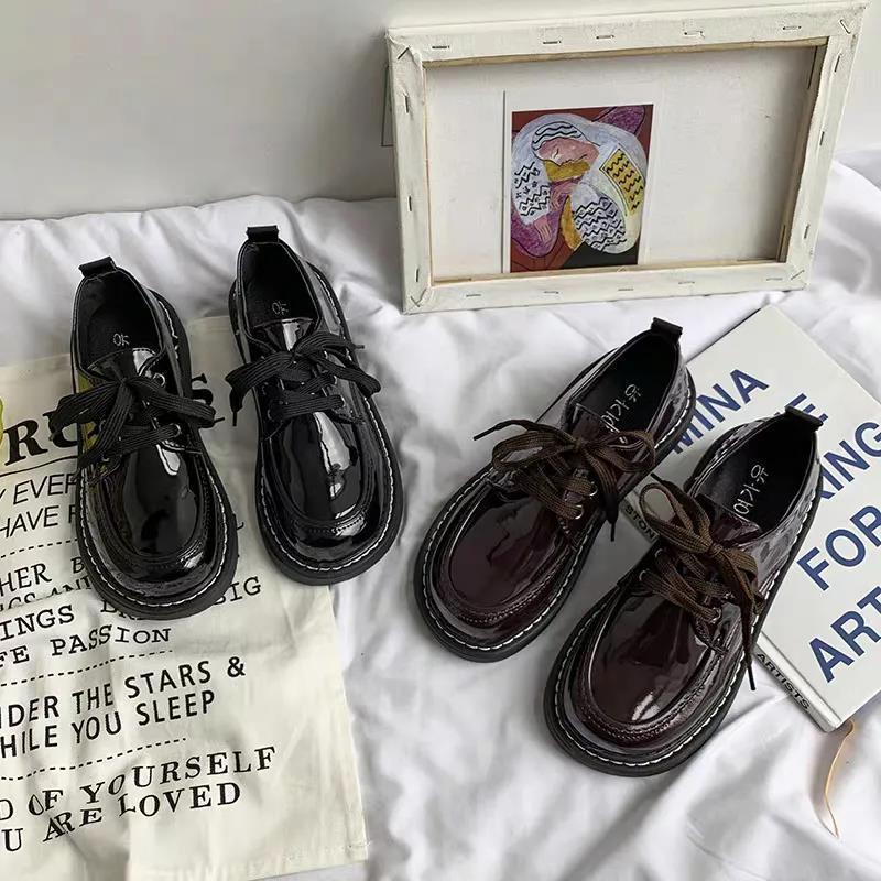 系带JK制服学生平底圆头小皮鞋女新款英伦学院风日系大头单鞋