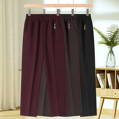 新款妈妈装裤子春秋季外穿休闲裤中老年松紧高腰弹力女士小脚长裤