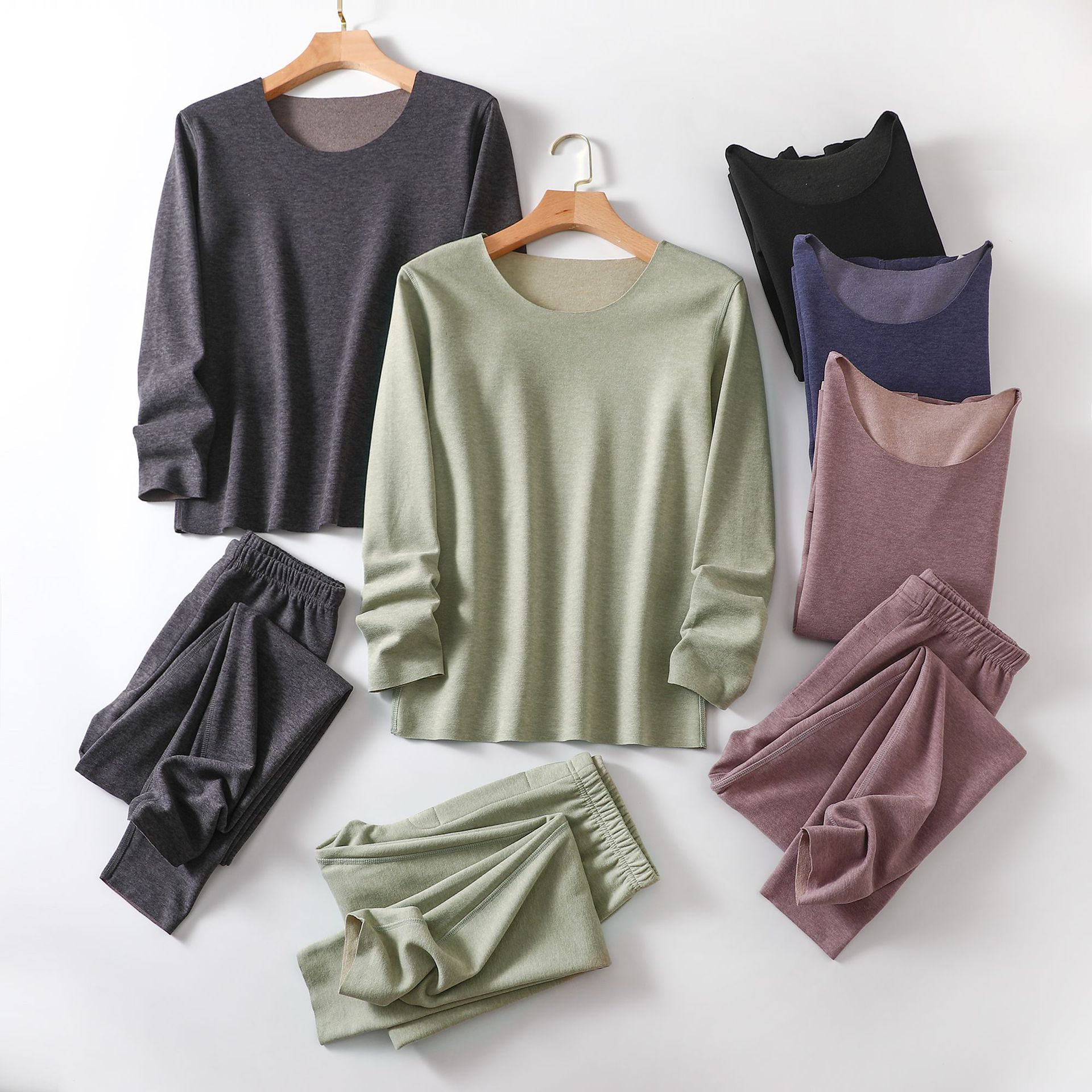 德绒保暖内衣套装男秋冬新款加绒大码圆领长袖秋衣秋裤两件套