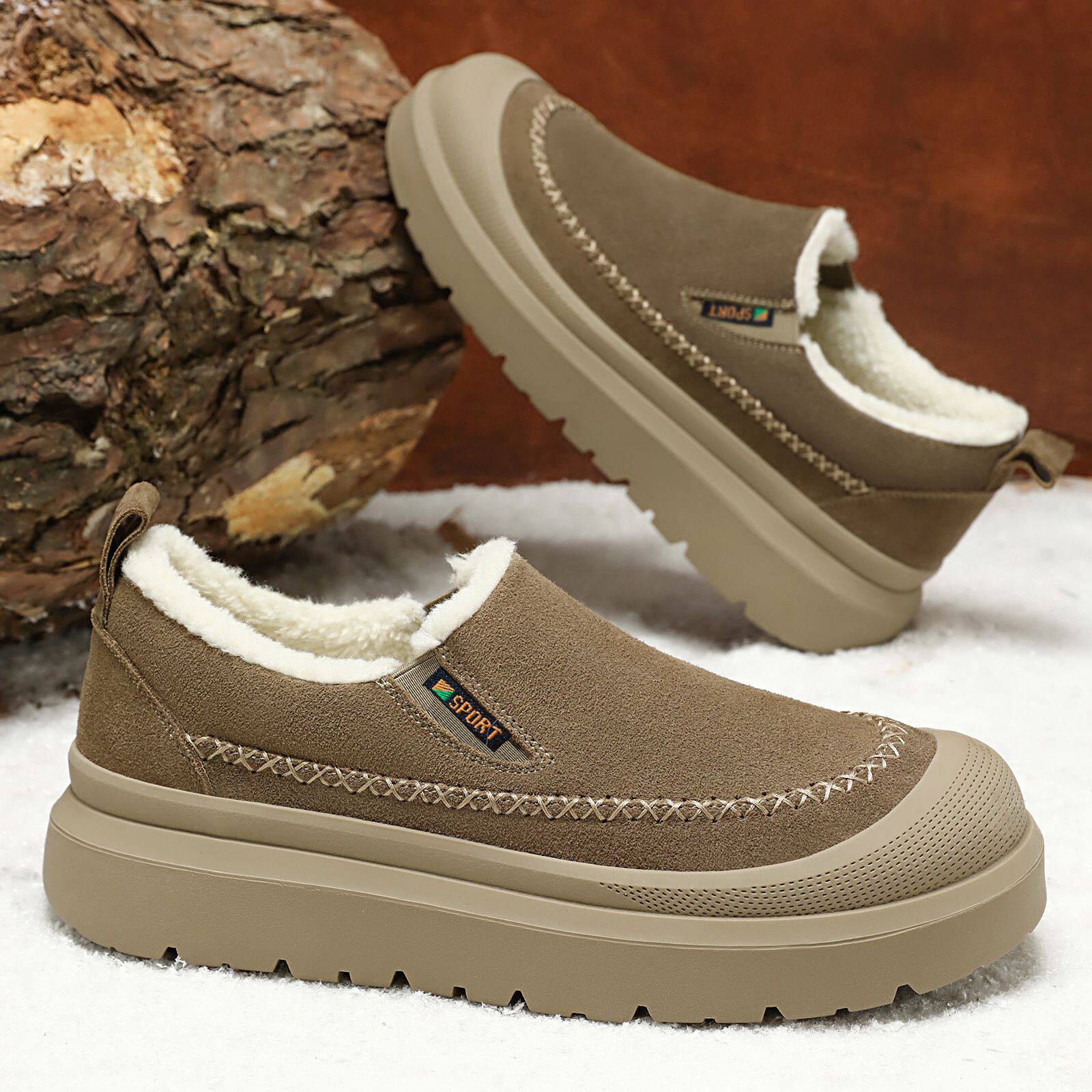 鞋子男棉鞋一脚蹬浅口雪地靴加绒加厚短靴防寒保暖冬季鞋休闲男靴