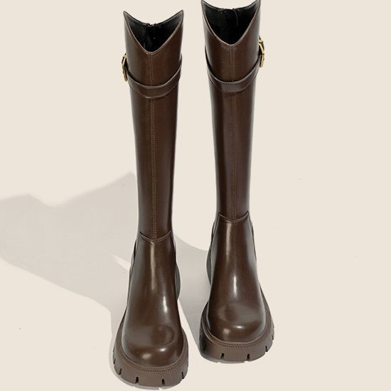 长筒靴女新款秋冬加绒v口厚底高筒靴马丁靴骑士靴粗跟长靴子