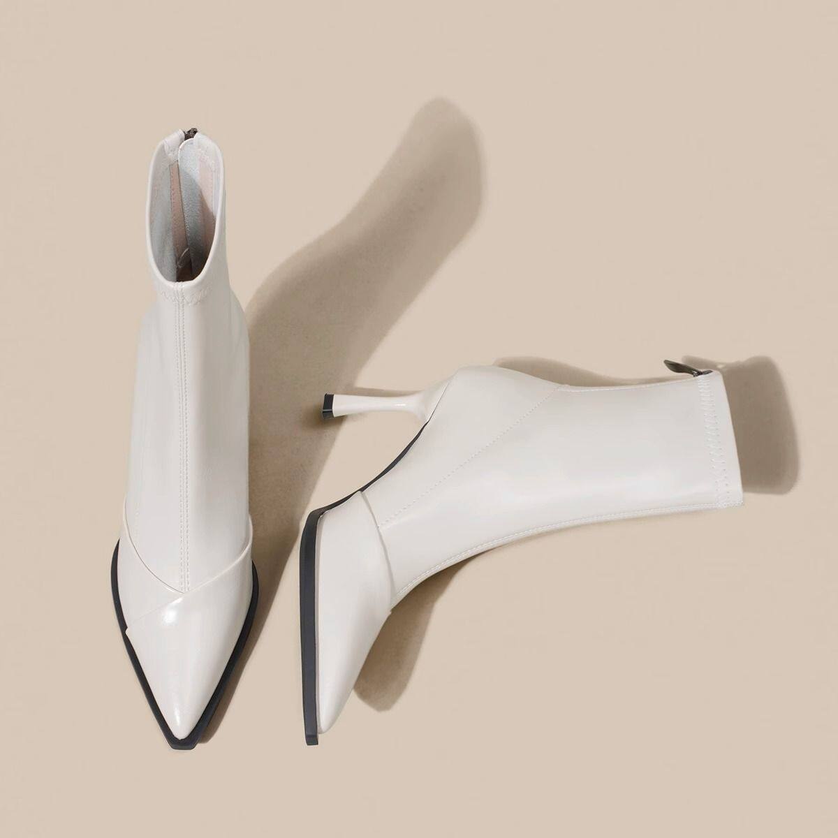 秋冬马丁靴尖头弹力瘦瘦靴女新款细跟高跟短靴子加绒时装靴女