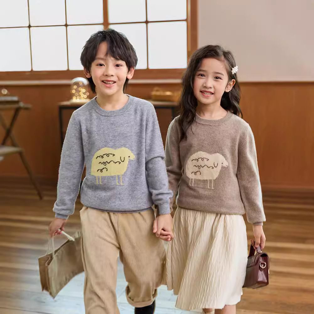 专注全羊毛秋冬新款儿童小绵羊针织套头毛衣男女童打底衫